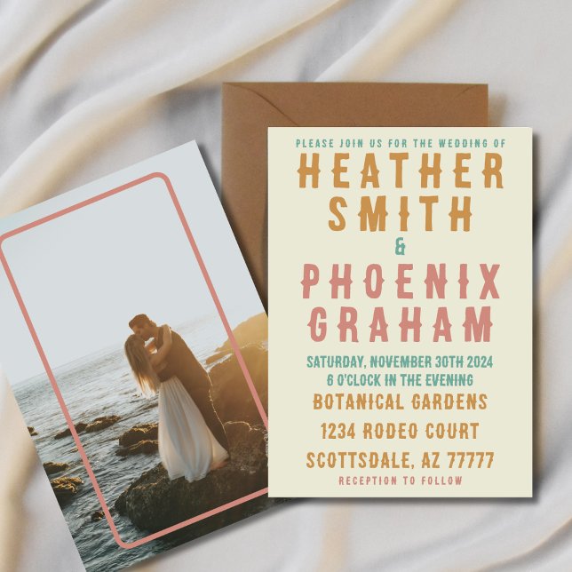 Retro Fold Typography Bright Photo Bröllop Inbjudningar (Skapare uppladdad)