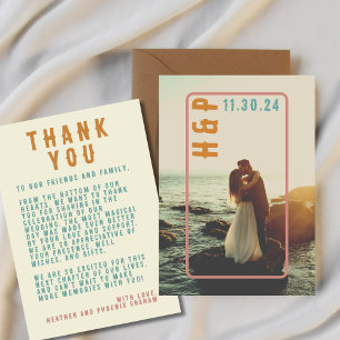 Retro Fold Typography Bright Photo Bröllop Tack Kort