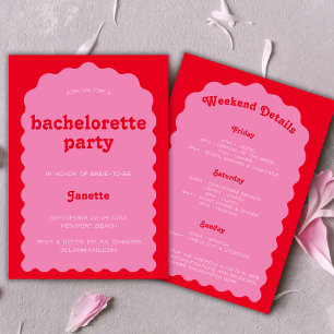 Retro Fold Vågigt Rosa och Red Bachelorette Helg Inbjudningar