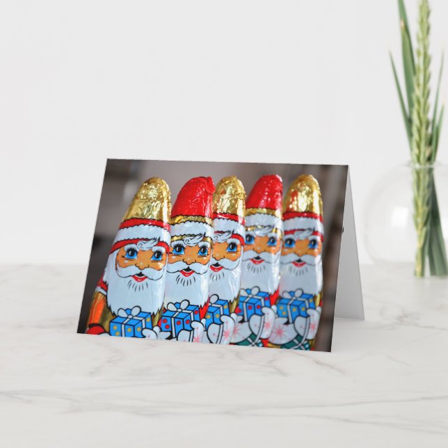 RETRO-FOLIEKLÄDDA JULTOMTE-CHOKLADKORT KORT (Framsida)