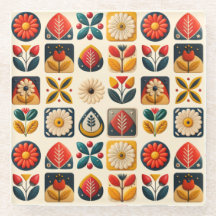 Retro Folk Art Blommigt Mosaic Design
