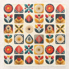 Retro Folk Art Blommigt Mosaic Design