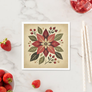 Retro Folk Art Poinsettia Festive Blommigt Decoupa Pappersservett