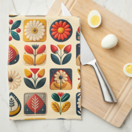 Retro Folk-Blommigt med Personlig Monogram Kökshandduk