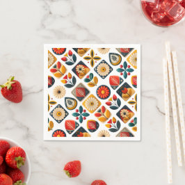 Retro Folk Blommigt Mosaic Charm Pappersservett