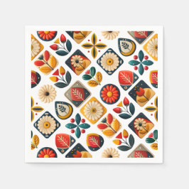 Retro Folk Blommigt Mosaic Charm Pappersservett