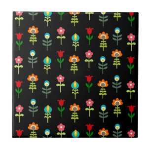 Retro folk blommönster kakelplatta