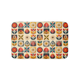 Retro Folk-Blommönstret i Warm Färg Badrumsmatta