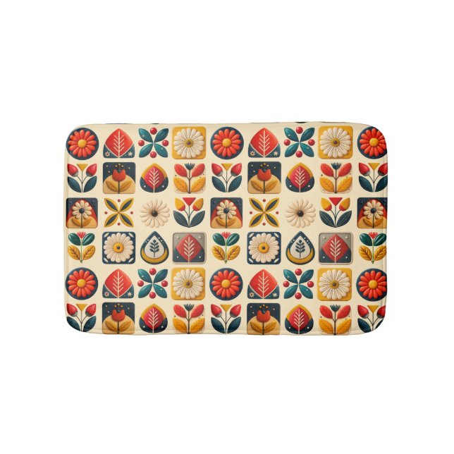 Retro Folk-Blommönstret i Warm Färg Badrumsmatta (Framsidan)