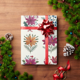 Retro Folk Floral Christmas Presentpapper
