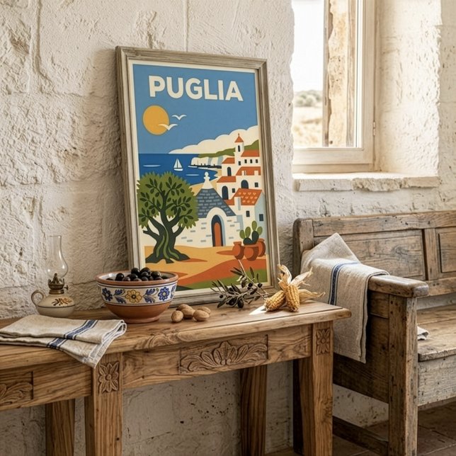 Retro Folk Puglia Italien Olivträd Trullo Resa Poster (Skapare uppladdad)