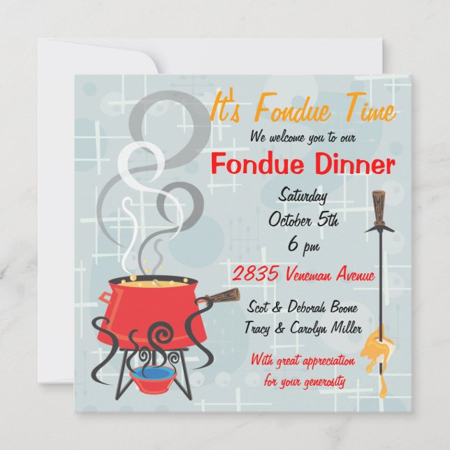 Retro Fondue Party-inbjudan Inbjudningar (Framsida)