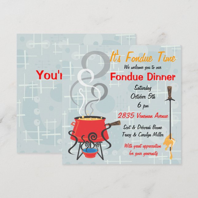 Retro Fondue Party-inbjudan Inbjudningar (Fram/baksida)