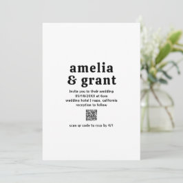 Retro Font Black and White QR Code Modern Bröllop Inbjudningar