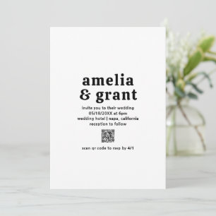Retro Font Black and White QR Code Modern Bröllop Inbjudningar
