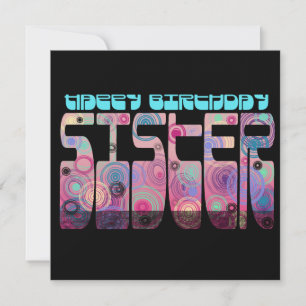 Retro Font Grattis på födelsedagen Sister Colorful Kort