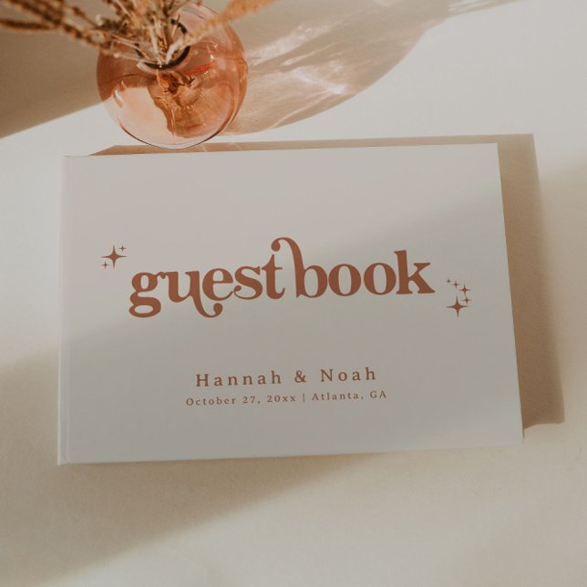 Retro Font Groovy Terrakotta Bröllopsgästbok Gästböcker (Skapare uppladdad)