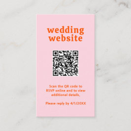 Retro Font Orange and Rosa QR Code Modern Bröllop Tilläggskort