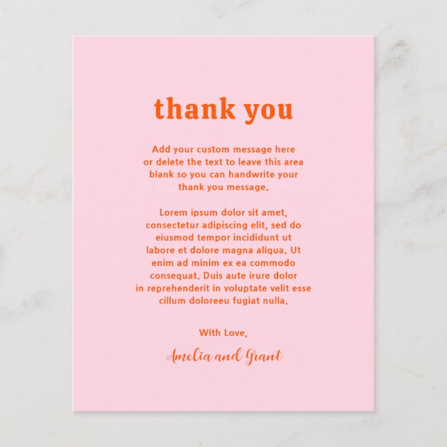 Retro Font Orange och Rosa Bröllop Tack Flygblad (Framsidan)