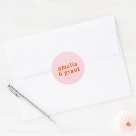 Retro Font Orange och Rosa Modern Bröllop Runt Klistermärke