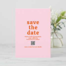 Retro Font Orange och Rosa QR-kod Modern Bröllop Spara Datumet