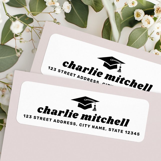 Retro font studentmössa white-returadress returadress etikett (Retro font graduation cap white return address label)