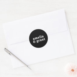 Retro Font Svart Modern Bröllop Runt Klistermärke
