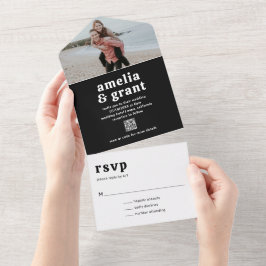 Retro Font Svart QR-kod Foto Modern Bröllop