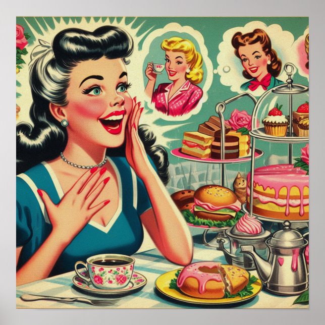 Retro Food Cute Girl Illustration Poster (Framsidan)