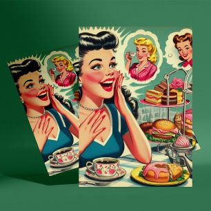 Retro Food Cute Girl Illustration Vykort