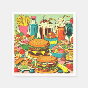 Retro Food Tecknad Illustration Pappersservett