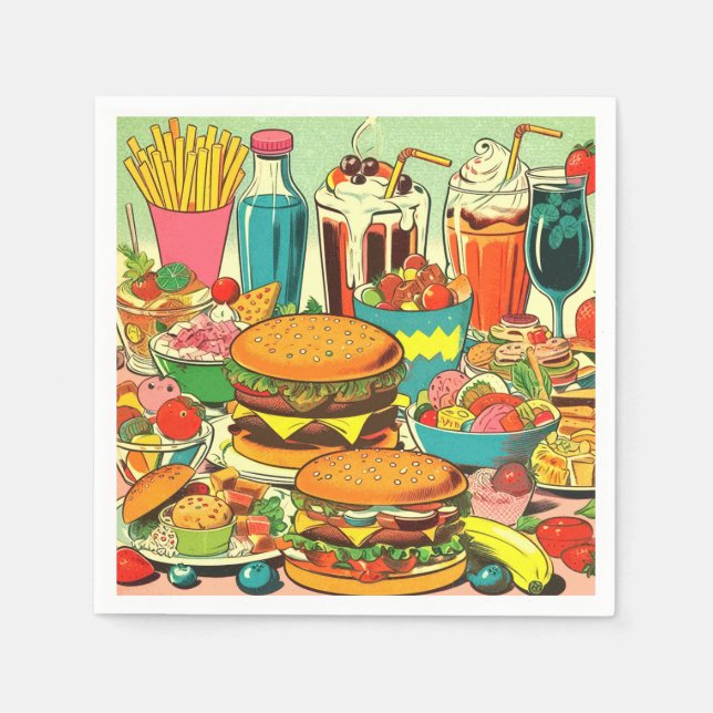 Retro Food Tecknad Illustration Pappersservett (Framsidan)