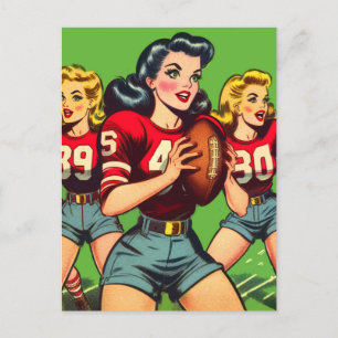 Retro Football Girls Tecknader Vykort