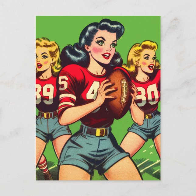 Retro Football Girls Tecknader Vykort (Framsida)