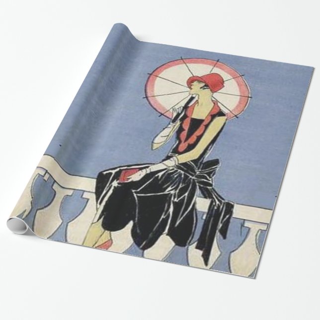 Retro för art déco för svartklänning lite party presentpapper (Utrullad)