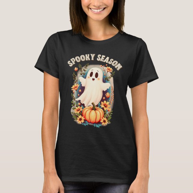 Retro för Blommigt av Spooky Season Cute Ghost-ser T Shirt (Framsida)