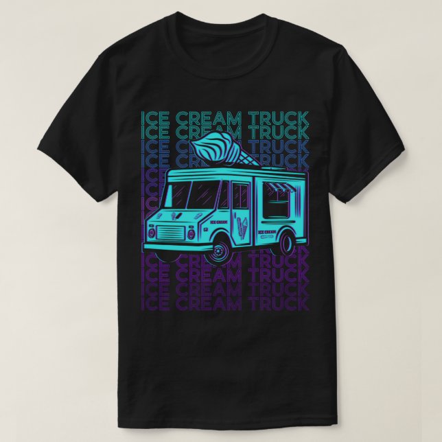 Retro för drivrutin för Ice Cream Lastbil T Shirt (Design framsida)