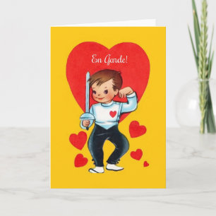 Retro för fäktningvalentin för En Garde kort för