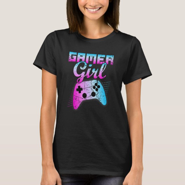 Retro för Gamer Girl Coola Video Game Controller T Shirt (Framsida)