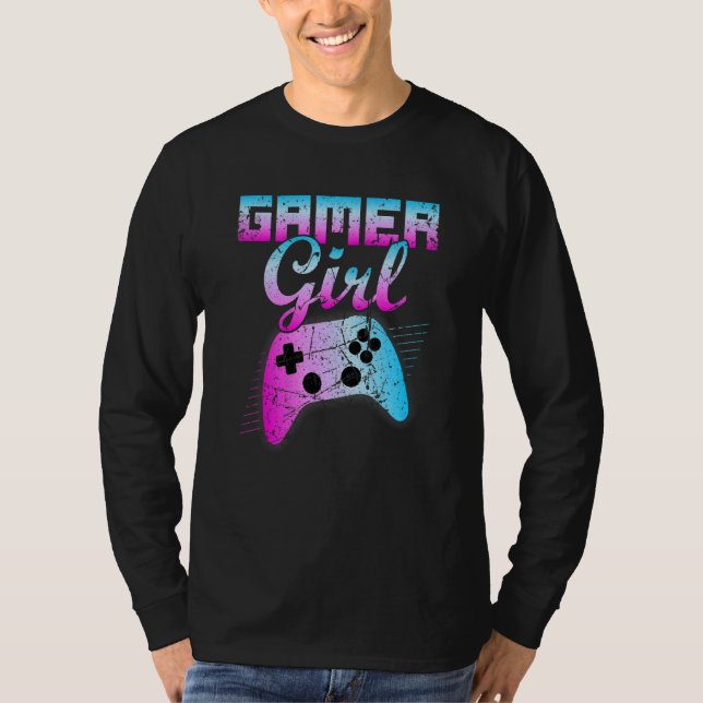 Retro för Gamer Girl Coola Video Game Controller T Shirt (Framsida)