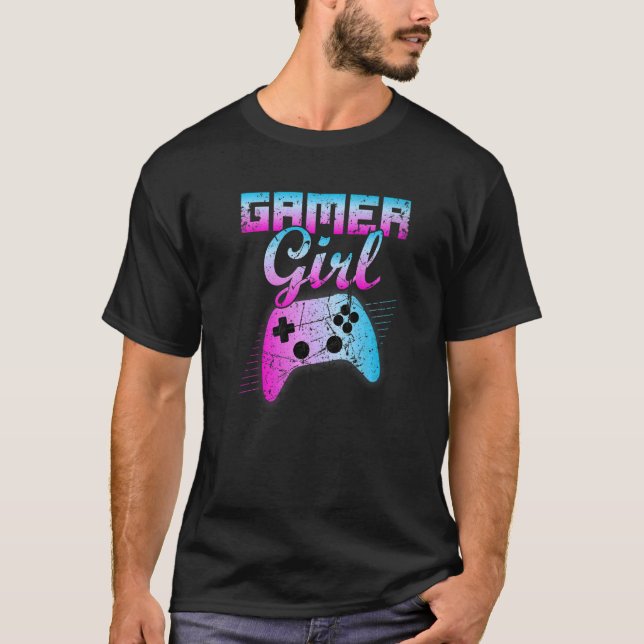 Retro för Gamer Girl Coola Video Game Controller T Shirt (Framsida)