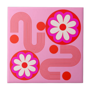 Retro för Modern Rosa Blommigt-Abstrakt i mitten a Kakelplatta