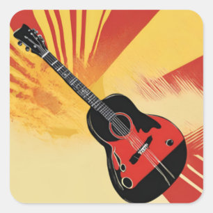 Retro för Vintage av popup-gitarr för Illustration Fyrkantigt Klistermärke
