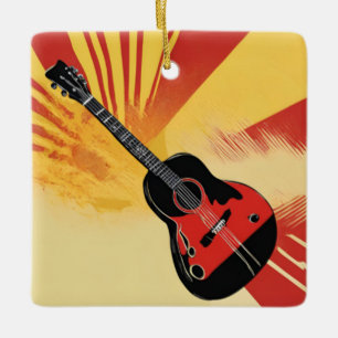 Retro för Vintage av popup-gitarr för Illustration Julgransprydnad Keramik