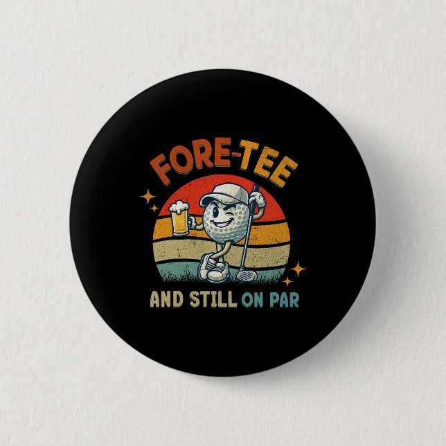 Retro Fore Tee Golf Födelsedagsfest 40-årsdag G Knapp (Framsida)