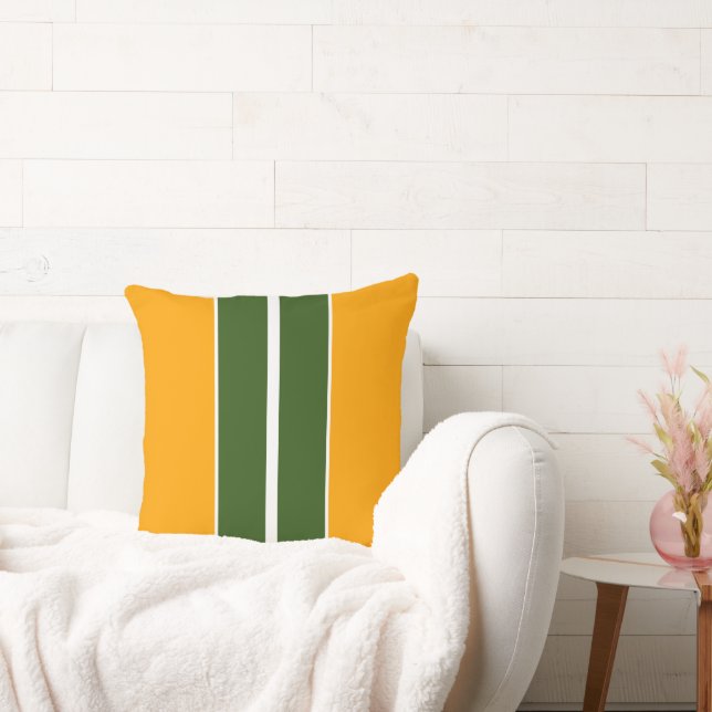 Retro Forest Grönt Gult White Tävla Rand Kudde (Soffa)