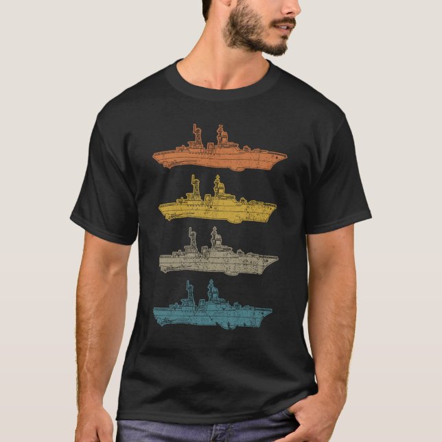 Retro Förstörare militär krigföring av marin Frakt T Shirt (Framsida)