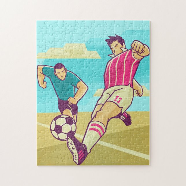 Retro-fotbollsspelare Illustration Fält Boll Sport Pussel (Vertikal)