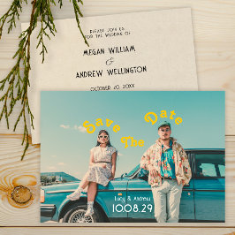 Retro-foto bröllop spara datum spara datumet