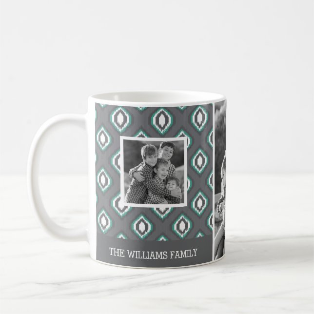 Retro foto & text för familj för Ikat stam- Kaffemugg (Vänster)